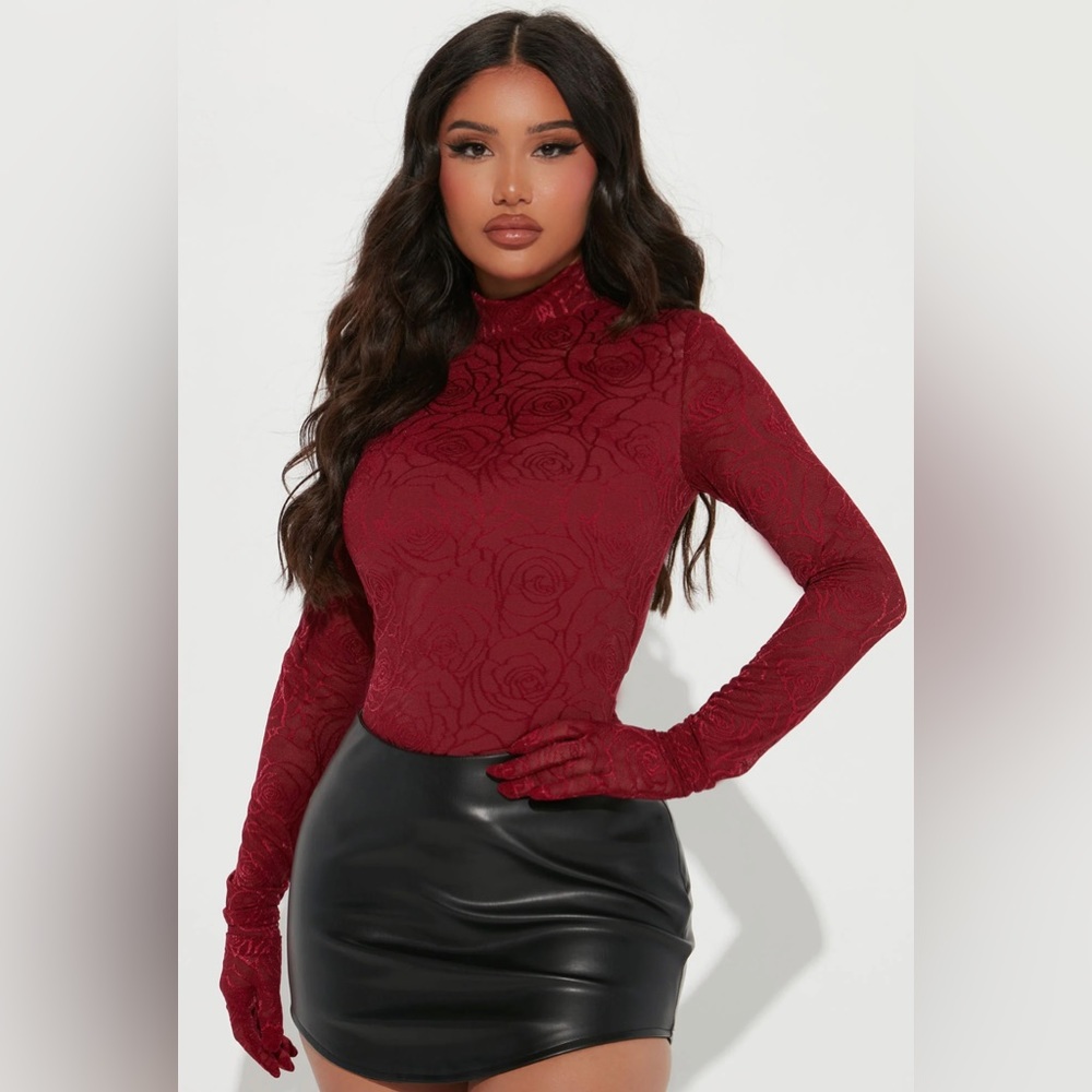 Burgundy Mesh Top with Gloves